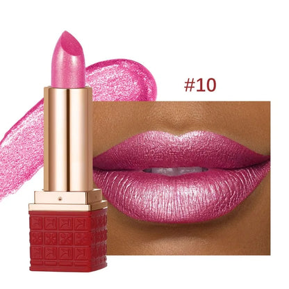 Lipstick Waterproof Long Lasting Moisturizing Golden Shining Non-stick Cup Pearlescent Diamond Lip Tint Red Sexy Lips Makeup