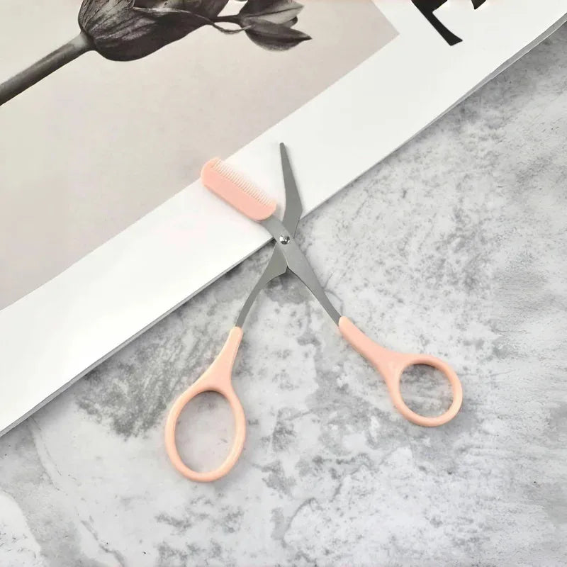 Pink eyebrow trimming scissors with built-in comb - stainless steel, precise grooming tool,creating perfect eyebrows Beauty Tool