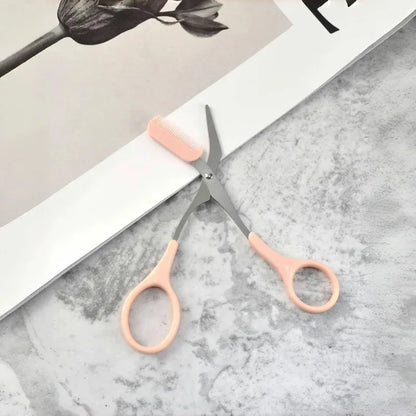 Pink eyebrow trimming scissors with built-in comb - stainless steel, precise grooming tool,creating perfect eyebrows Beauty Tool