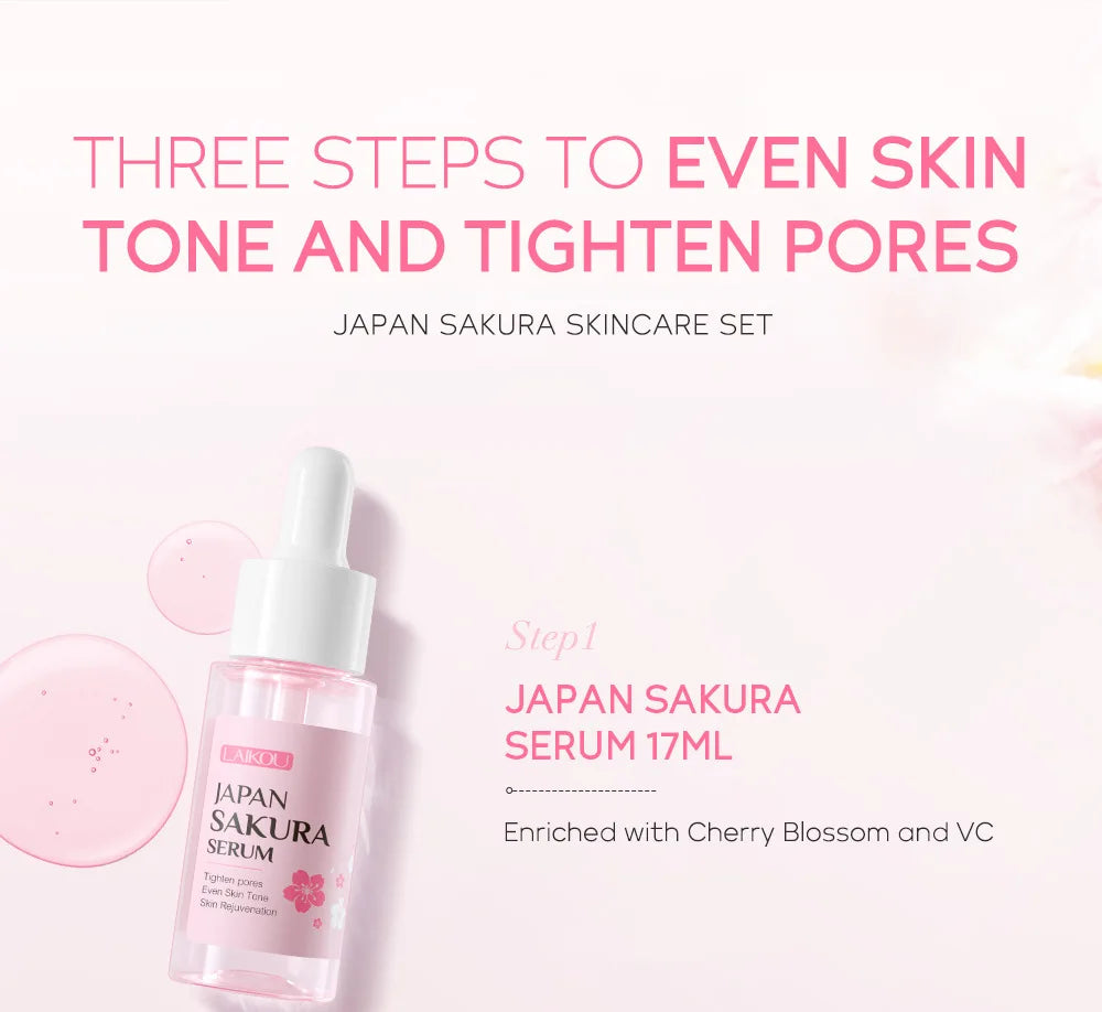 3pcs/set LAIKOU Vitamin C 24K Golden Sakura Skin Care Sets Face Cream Serum Eye Cream Moisturizing Anti Wrinkles Face Care Kit