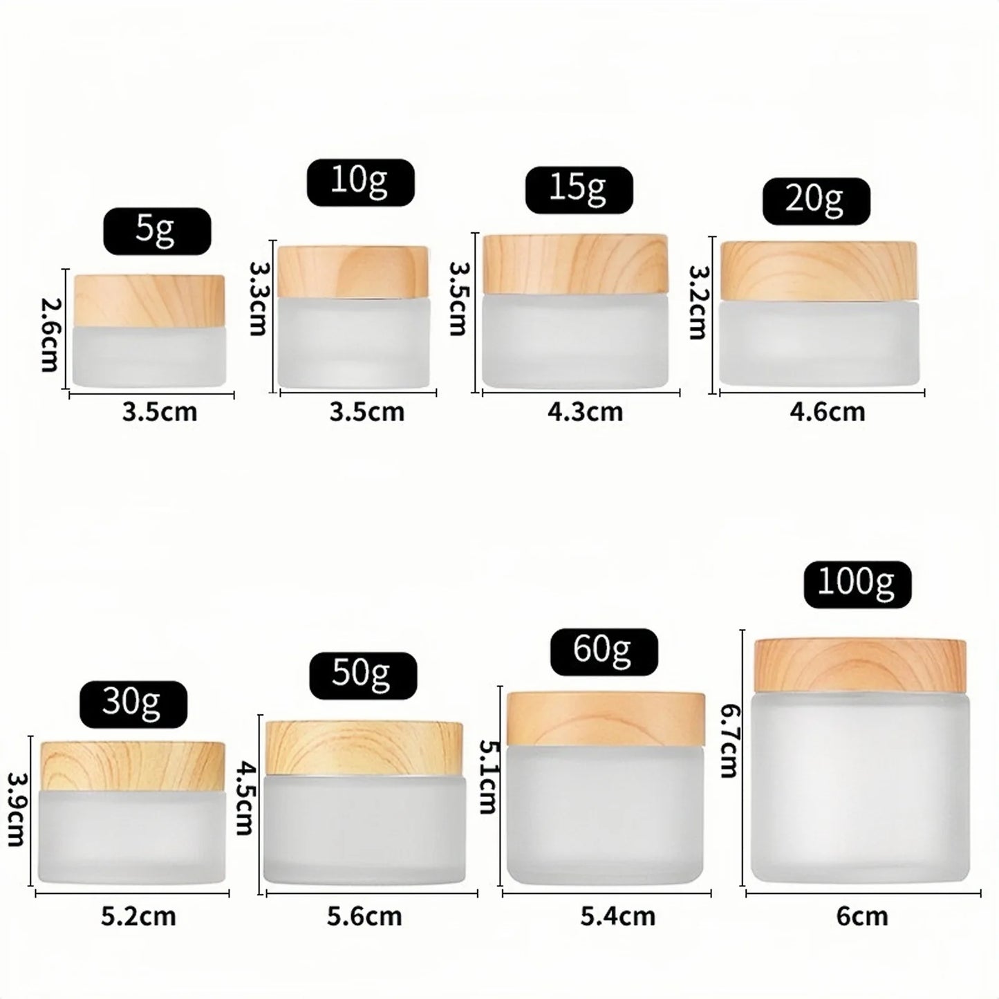 10PCS 5/10/15/20/30/50/60/100g Empty Jars Round Frosted Clear Glass Cosmetics Container Refillable Face Cream Box Pot for Makeup