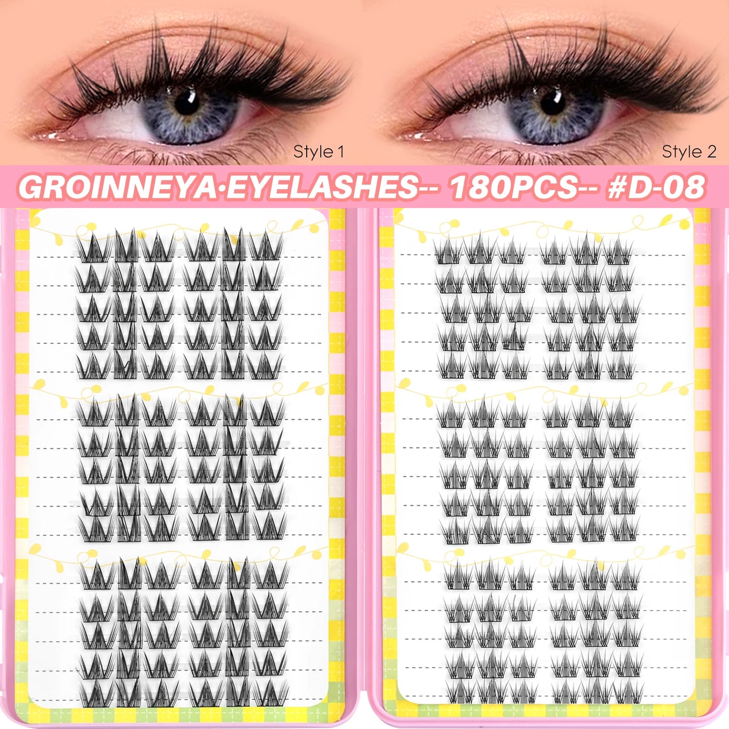 GROINNEYA Lash Clusters 30Rows DIY Natural Manga Eyelashes Mixed Tray Individual Lashes Natural Volume Eyelash Extension Makeup