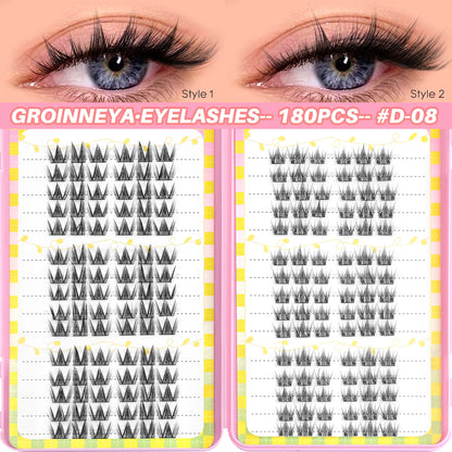GROINNEYA Lash Clusters 30Rows DIY Natural Manga Eyelashes Mixed Tray Individual Lashes Natural Volume Eyelash Extension Makeup