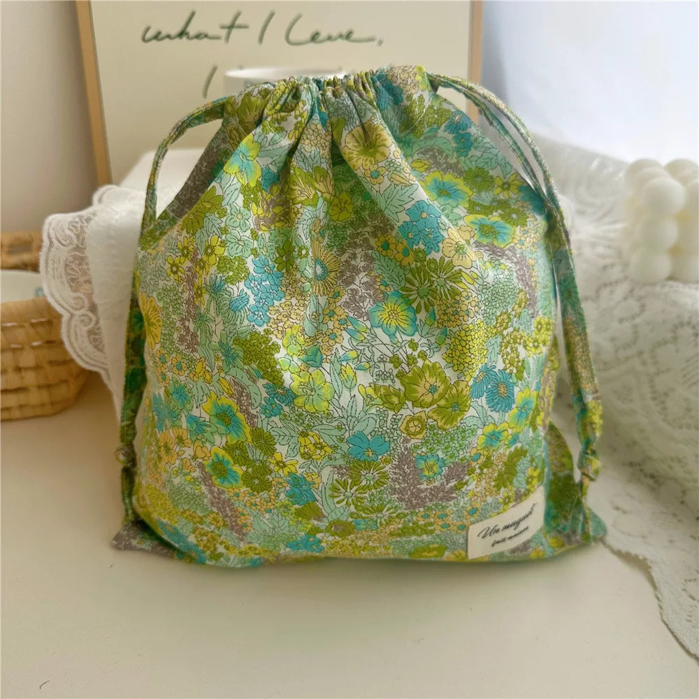 Portable Organizer Cotton Makeup Bag Travel Underwear Clothing Drawstring Bags Flower Print Mom Bags Cosmetic Bags