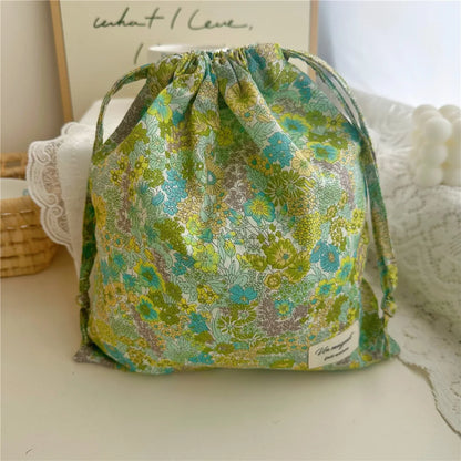 Portable Organizer Cotton Makeup Bag Travel Underwear Clothing Drawstring Bags Flower Print Mom Bags Cosmetic Bags