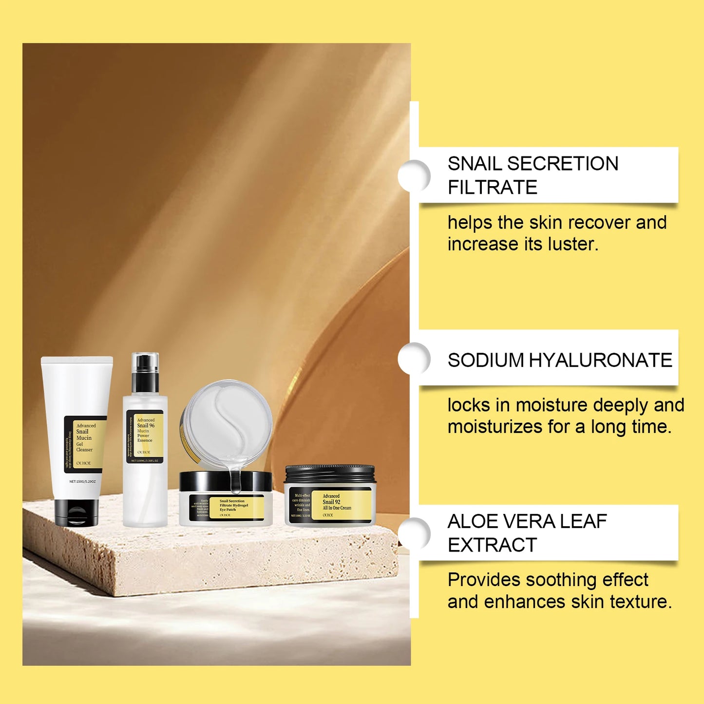 Snail Mucin 96 Skin Care Set Fade Fine Lines Wrinkles Repair Tighten Moisturizing Facial Smooth Brightening Facial Essence Set
