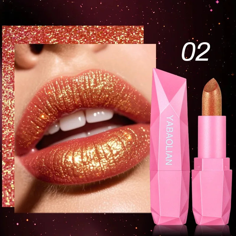 Lipstick Waterproof Long Lasting Moisturizing Golden Shining Non-stick Cup Pearlescent Diamond Lip Tint Red Sexy Lips Makeup