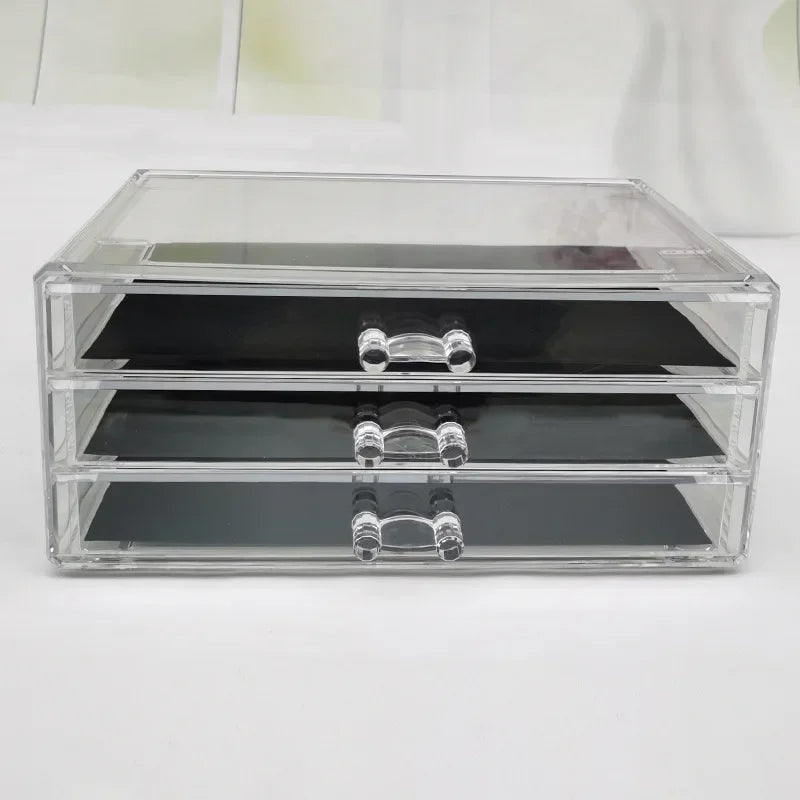 Table Transparent Plastic Makeup Organizer Multi-type Drawers Skincare Product Storage Box 3 Layers Case