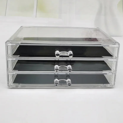 Table Transparent Plastic Makeup Organizer Multi-type Drawers Skincare Product Storage Box 3 Layers Case