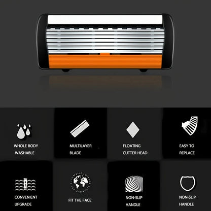 1 Handle + 3/6/12 Blades/ Men Women Manual Safety Razor 6-Layer Stainless Steel Hair Removal Shaving Replaceable Shaver Head
