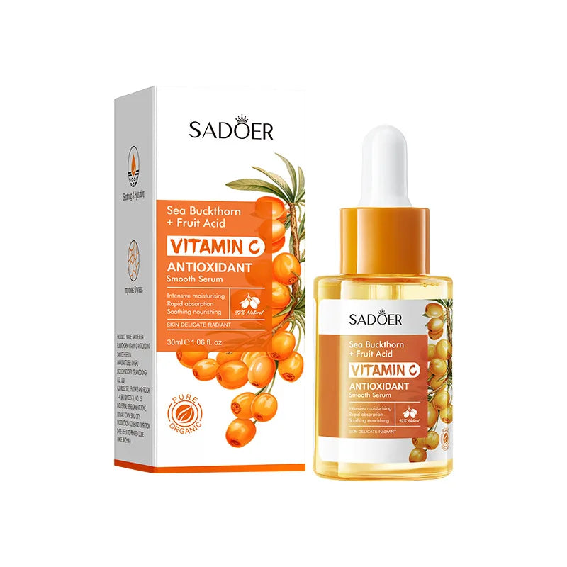 SADOER Sea Buckthorn Vitamin C Facial Serum: Brightening Anti-Aging Skin Repair Essence 30ml