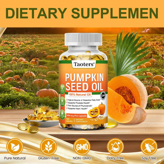 Pumpkin Seed Oil Capsules - Supports Prostate, Urinary Tract, Bladder Health, and Promotes Hair Growth - 120 Capsules