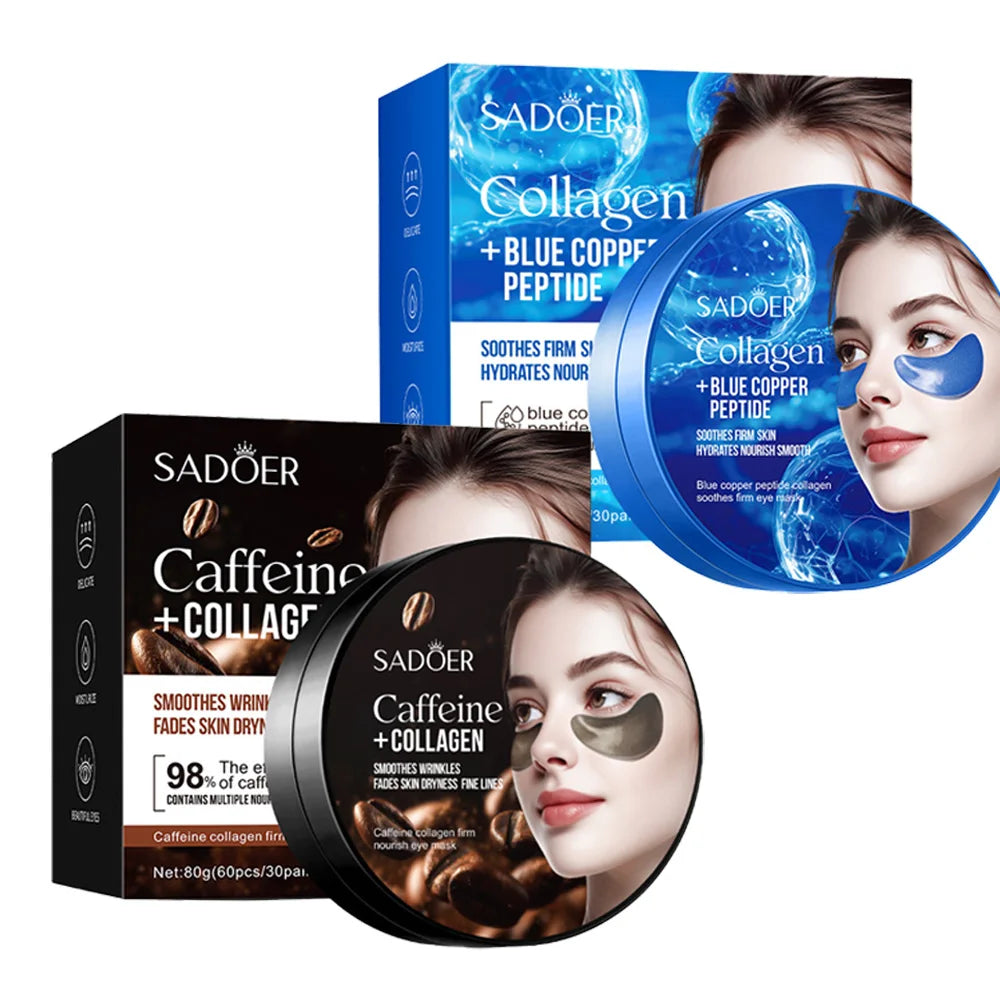 SADOER Collagen Eye Mask Caffeine Crystal Anti Dark Circles Eye Bag Remover Moisturizing Anti-aging Eye Patches Skin Eye Care