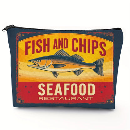 Lightweight & Durable Unisex Makeup Bag – Vintage Sardines Olive Oil Design