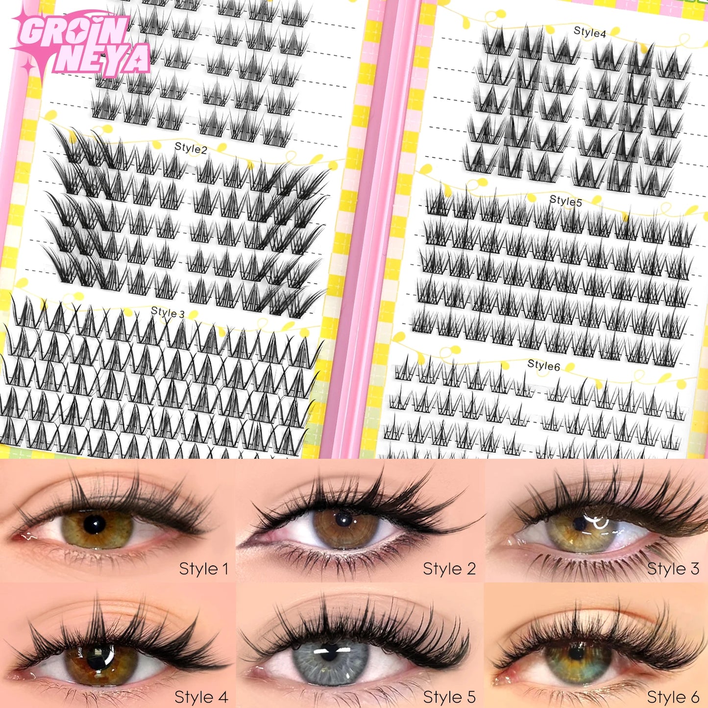 GROINNEYA Lash Clusters 30Rows DIY Natural Manga Eyelashes Mixed Tray Individual Lashes Natural Volume Eyelash Extension Makeup