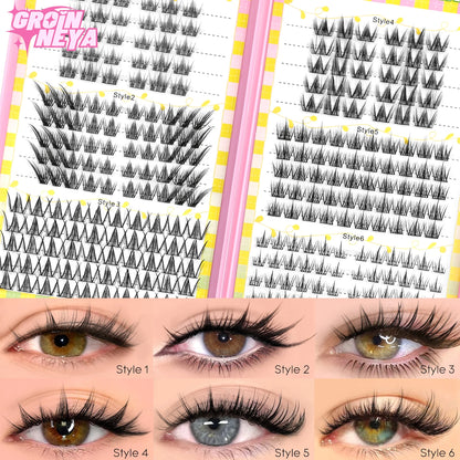 GROINNEYA Lash Clusters 30Rows DIY Natural Manga Eyelashes Mixed Tray Individual Lashes Natural Volume Eyelash Extension Makeup