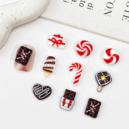 50pcs Resin Mini Christmas chocolate Decor Cartoon Magic Wand Cake Popsicle Figurine Flatback Stone Nail Art Scrapbook DIY Craft