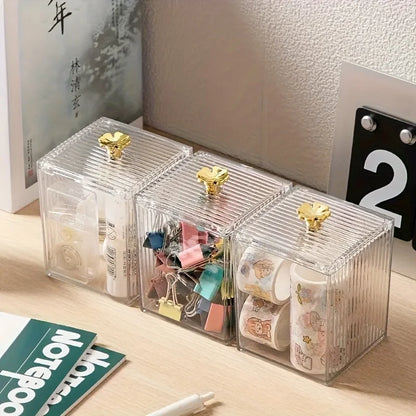 1/3pcs Clear Acrylic Makeup Organizer - Golden Handles Dustproof, Compact Desktop Vanity Box for Jewelry/Toothpicks/Beauty Tools