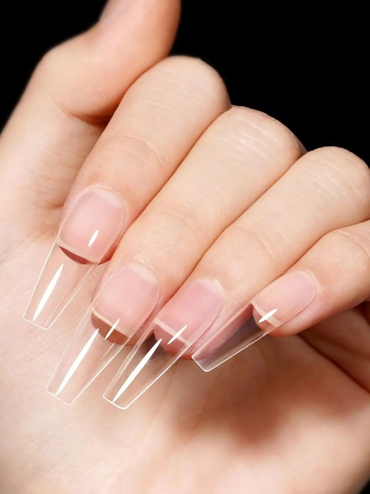 120/240/330/600pcs Long, Glossy, Pure Color, Ballet/Square Shaped Soft Gel Nail Tips - Clear Coffin Acrylic False Nail Tips