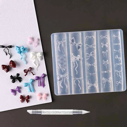 1pcs Dahlia Plumeria Flower Silicone Nail Mold With Carving Pen Spring Blossom Floral Manicure Template Nail Art Stencil Tools T