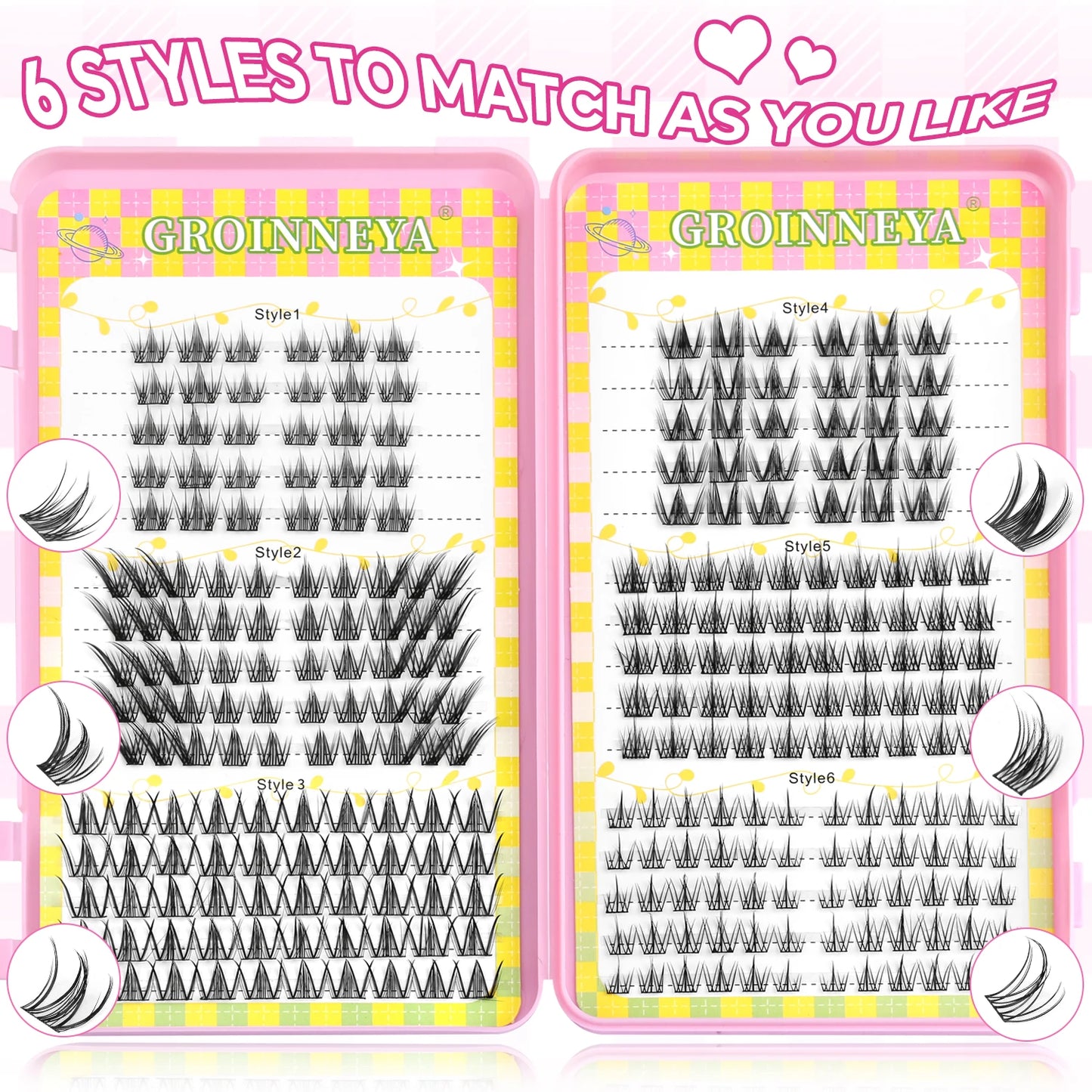 GROINNEYA Lash Clusters 30Rows DIY Natural Manga Eyelashes Mixed Tray Individual Lashes Natural Volume Eyelash Extension Makeup