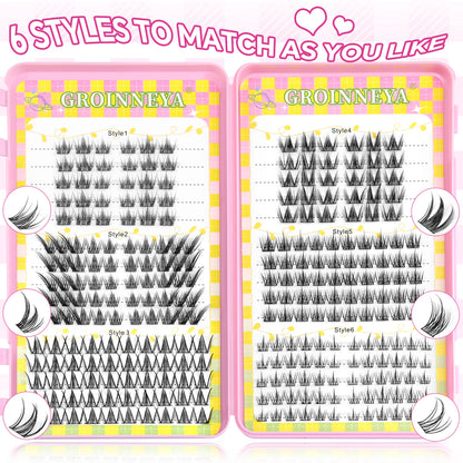 GROINNEYA Lash Clusters 30Rows DIY Natural Manga Eyelashes Mixed Tray Individual Lashes Natural Volume Eyelash Extension Makeup
