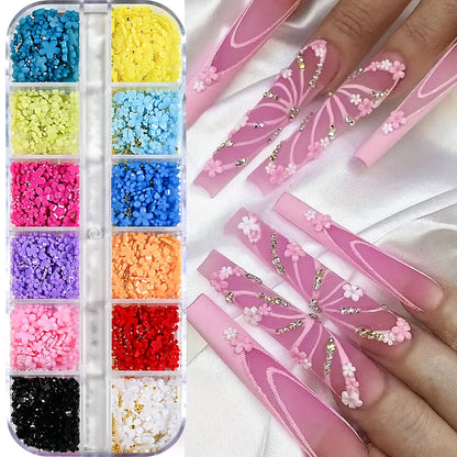 12Grids Mixed-Shape Crystal Nail Art Rhinestones Pink/Red Flatback Nail Gems Luxury Diamond Glass Stones Manicure Decoration