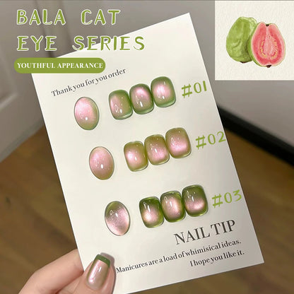 12ML 2025 New Guava Cat Eye Nail Gel Polish - Grape Green Shade with Whitening Effect, Dual-Light Glass Bead Cat Eye Finish