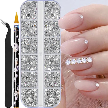 12Grids Mixed-Shape Crystal Nail Art Rhinestones Pink/Red Flatback Nail Gems Luxury Diamond Glass Stones Manicure Decoration