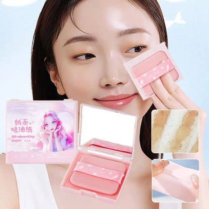 100pcs Matte Oil Blotting Papers with Powder Puff with  Case Mirror Portables Refreshing Facial Oil Blotting Sheets Paper Makeup