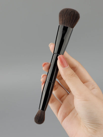 Dual Angled Round Contour Makeup Brush with Synthetic Bristles for Beauty Blending Liquid Powder, Concealer Blush (Black)