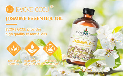 EVOKE OCCU Jasmine Essential Oils, 118ML/4 Fl.Oz. Premium Plant Oil for Diffuser, Purifier, Skin, Massage, Candle Soap Making,