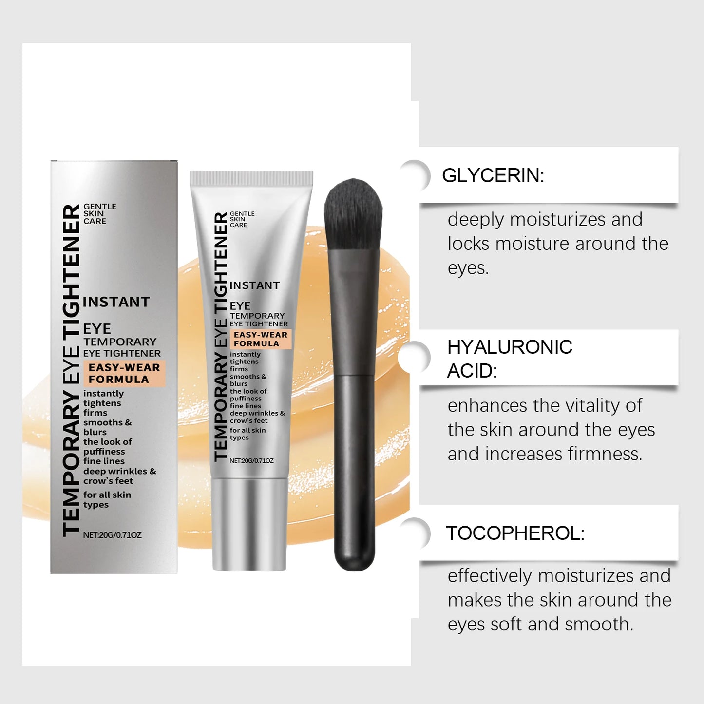 Eye Cream Lifting Firming Hydrating Dark Circle Reduction Fine Lines Smoothing Massage Treatment With Brush Gentle Daily Care