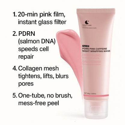 PDRN Caffeine Night Wrapping Peel Off Facial Mask for Firming, Depuffing& Hydration Salmon DNA + Caffeine + Collagen For Refined