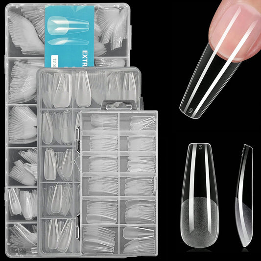 120/240/330/600pcs Long, Glossy, Pure Color, Ballet/Square Shaped Soft Gel Nail Tips - Clear Coffin Acrylic False Nail Tips