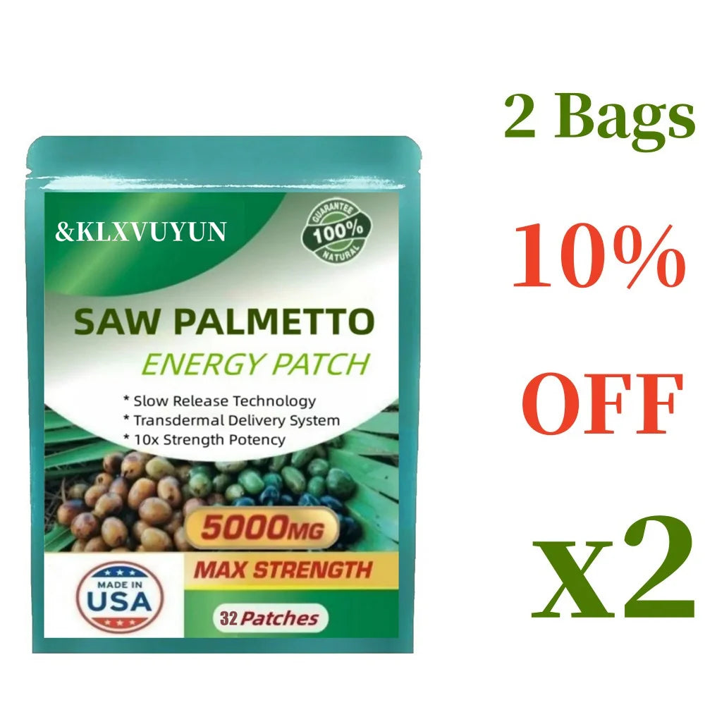 Saw Palmetto Extract 5000 mg, Prostate Health, Urinary Tract Support, DHT Blocker for Men and Women Hair Growth,32 Patches/bag