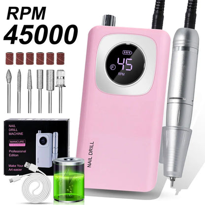 45000 RPM Electric Portable Nail Drill Machine Rechargeable for Gel Nails Polish Portable Nail File Manicure Salon & Home Tools
