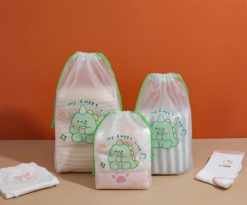 1pc Cute Cartoon Clear Drawstring Storage Bags Women Girls Transparent Bathroom Organizer Towel Brush Cosmetic Makeup Bags
