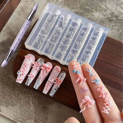 1pcs Dahlia Plumeria Flower Silicone Nail Mold With Carving Pen Spring Blossom Floral Manicure Template Nail Art Stencil Tools T