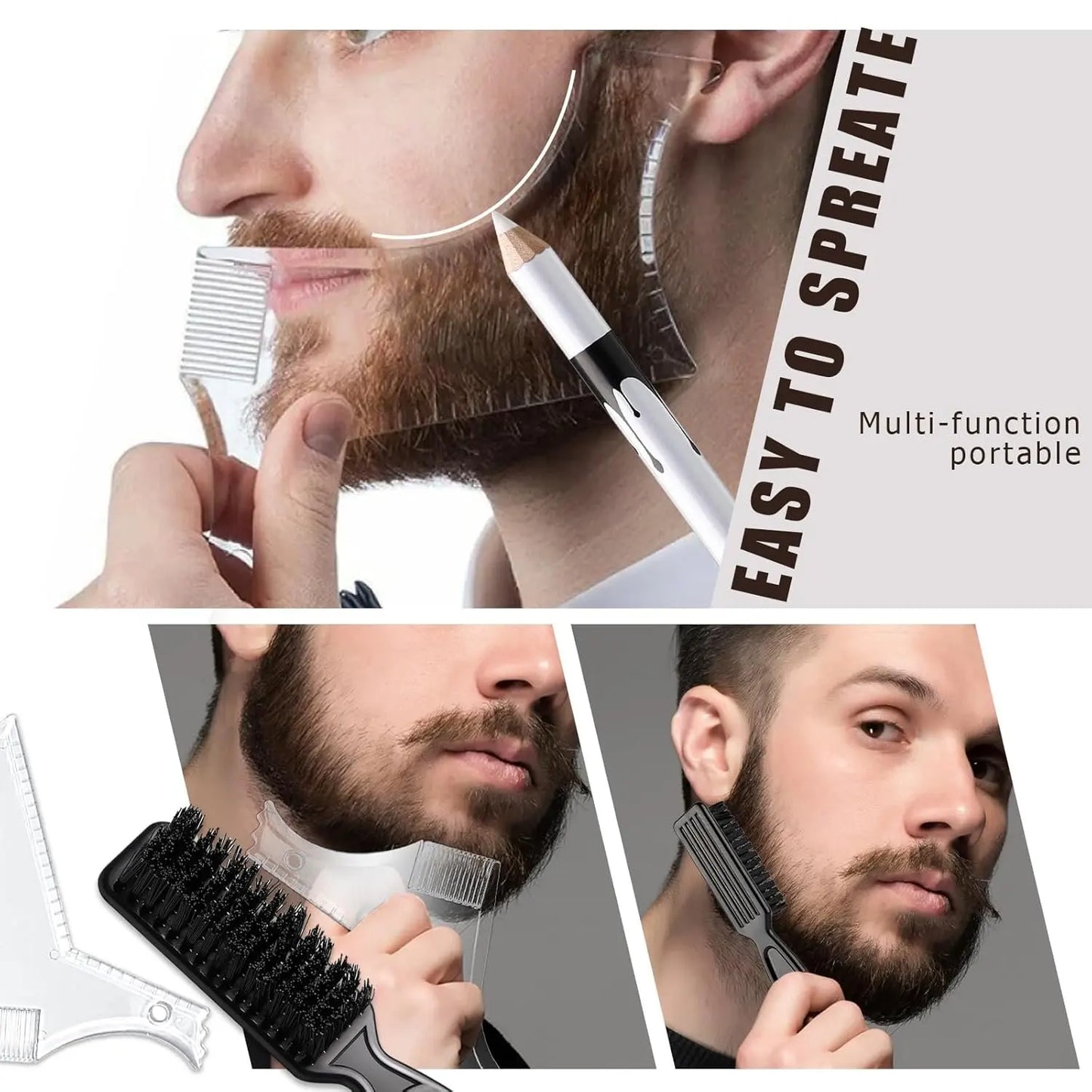 6pcs Beard Grooming Kit – Beard Shaping Pencils, Beard Brush, Styling Template Tool for Outlining, Trimming Shaping Facial Hair