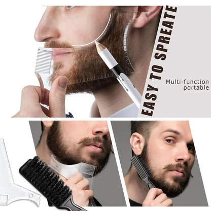 6pcs Beard Grooming Kit – Beard Shaping Pencils, Beard Brush, Styling Template Tool for Outlining, Trimming Shaping Facial Hair