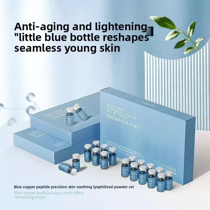 Blue Copper Peptide Freeze-Dried Powder Set Oligopeptide Anti Wrinkle Essence Shrink Pores Acne Treatment Skincare Serum