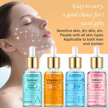 SUYARUN 24H Hydrating Serum ACHS 4-Piece Set – All-Day Moisturizing Facial Essence with Hyaluronic Acid & Vitamins | Anti-Aging