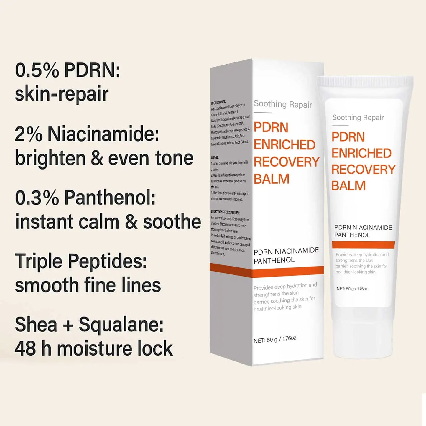 Soothing Repair PDRN Enriched Recovery Balm with Niacinamide & Panthenol, Deep Hydration & Skin Barrier Repair, 50g Face Balm fo