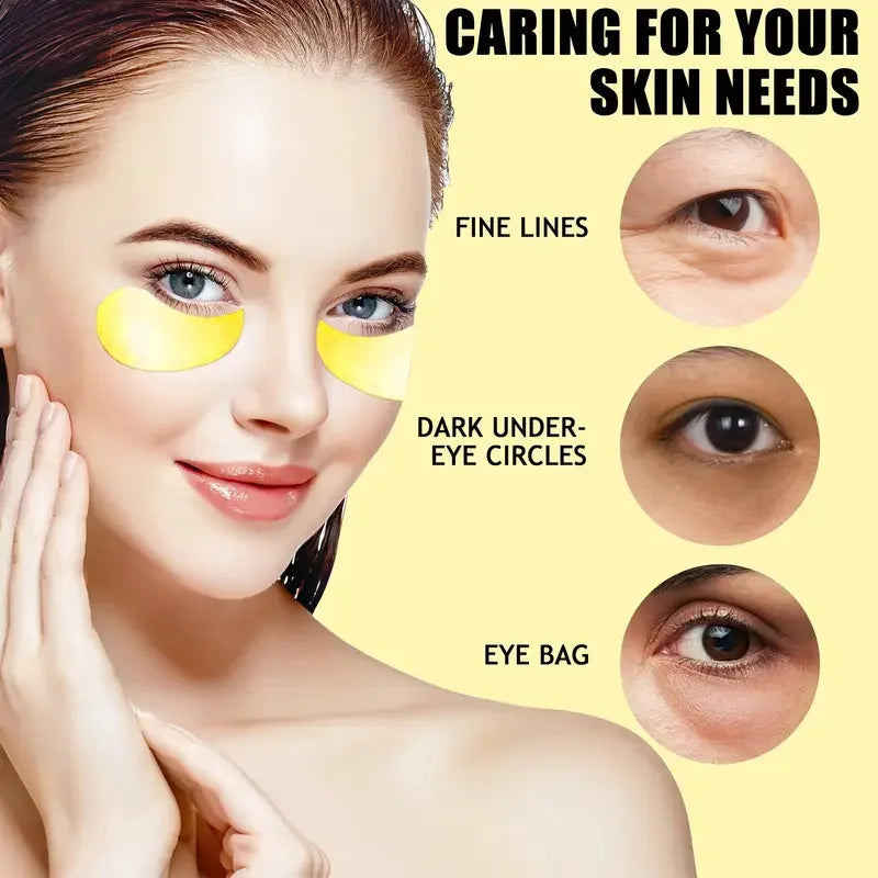 60 Pieces of Unisex Adult Golden Eye Moisturizing Eye Patches, Rich in Collagen and Hyaluronic Acid, Alcohol-Free, Suitable for All Skin Types, Make the Area Look Obvious and Firming
