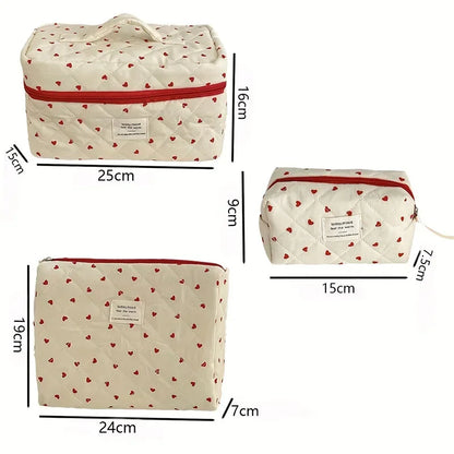 Ladies Zipper Quilting Make Up Bag Cosmetic Bag for Women Fashion Ins Heart Makeup Bag Pouch Small Large Toiletry Handbag Case