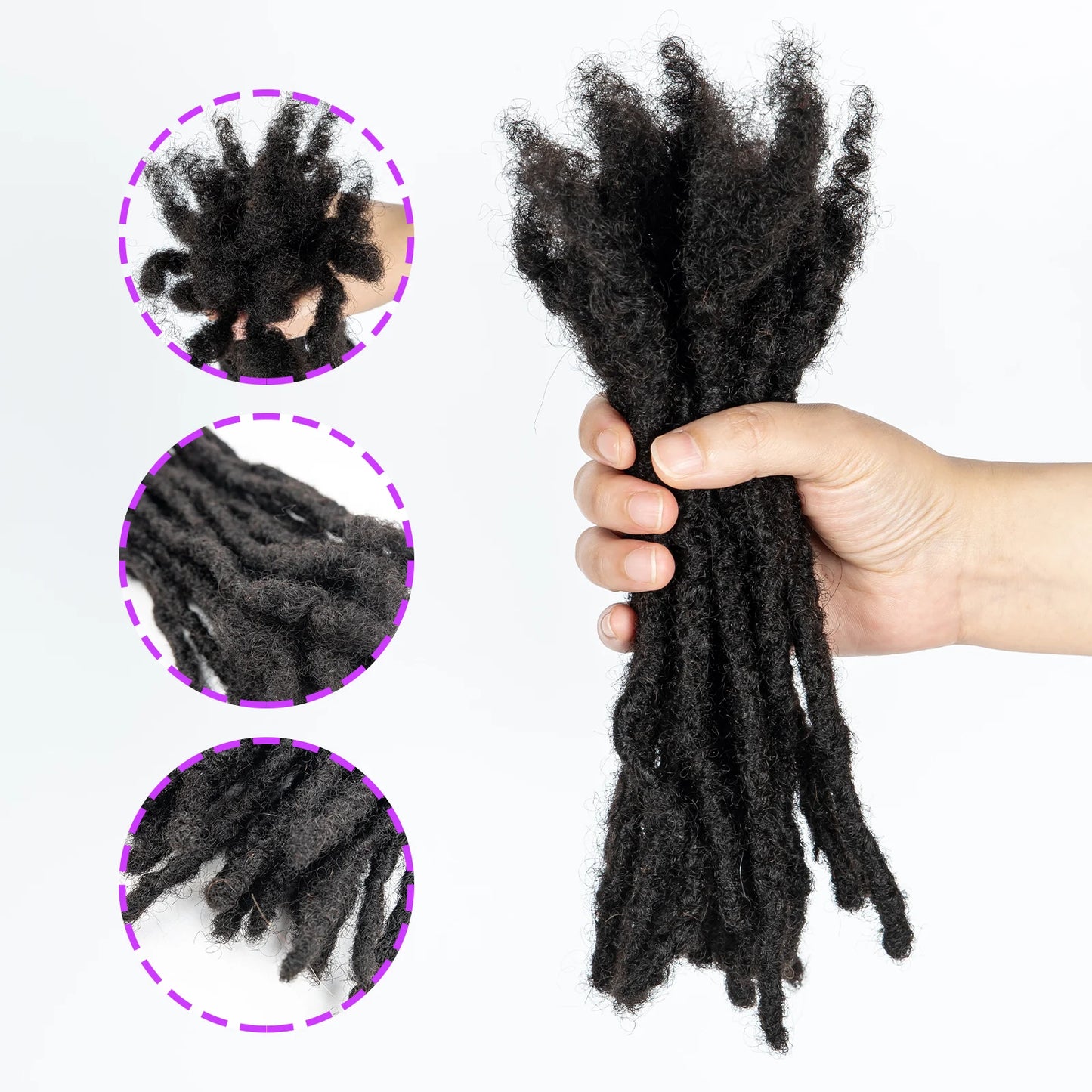 0.6cm Width 4-8 Inch 100% Real Human Hair Inter Loc Extensions Full Handmade Dreadlock Extensions for Men Women Kids Can Be Dye