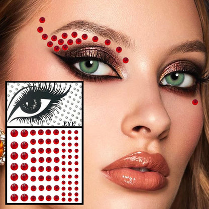 Red Heart Face Jewelry Temporary Tattoos Eye Forehead Diamonds Jewels Makeup Sticker Sparkle Water Drop Gems Nail Art Festival