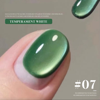 12ML 2025 New Guava Cat Eye Nail Gel Polish - Grape Green Shade with Whitening Effect, Dual-Light Glass Bead Cat Eye Finish