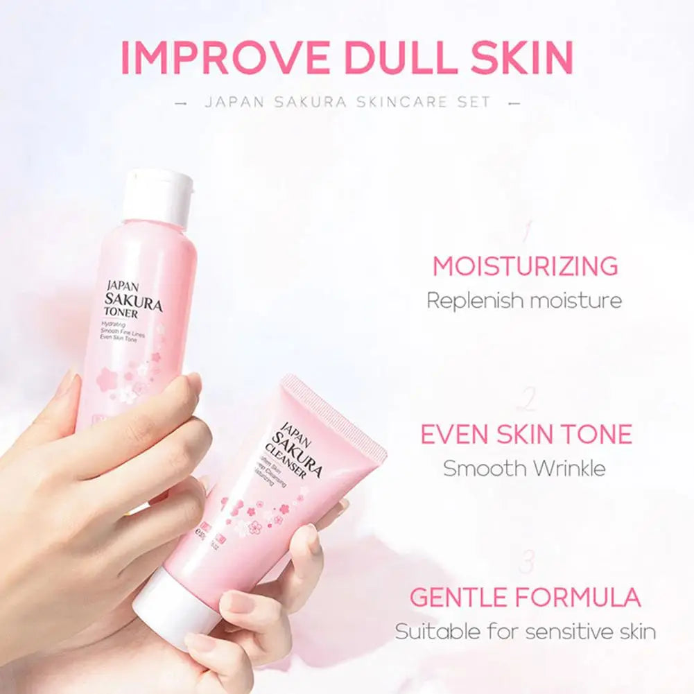Sakura skin care sets with cleanser, serum, eye cream, facial cream, sunscreen beauty products for women, travel skin care kit